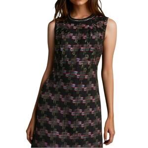 Trina Turk Good Night Tweed Black Scoop Neck Mini Sheath Dress Womens 2